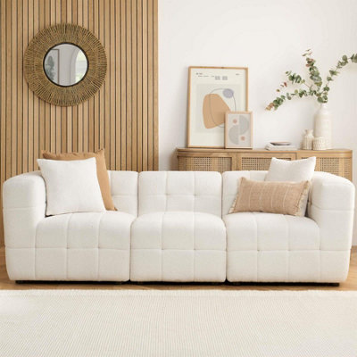 3 Seater Sofa Settee White Boucle Teddy Fabric Birlea Cloud