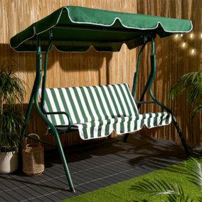 3 Seater Swing Bench Garden Furniture Set Outdoor Canopy Patio Sofa, Green