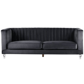 3 Seater Velvet Fabric Sofa Black ARVIKA