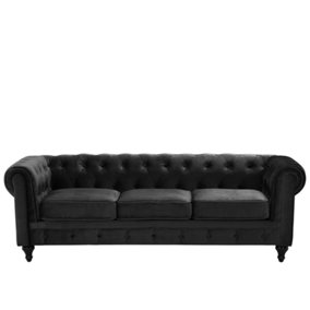 3 Seater Velvet Fabric Sofa Black CHESTERFIELD