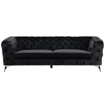 3 Seater Velvet Fabric Sofa Black Sotra 