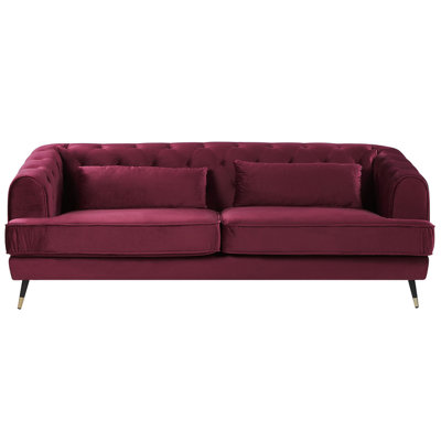 3 Seater Velvet Fabric Sofa Burgundy SLETTA