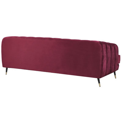 3 Seater Velvet Fabric Sofa Burgundy SLETTA