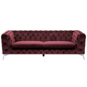 3 Seater Velvet Fabric Sofa Dark Red SOTRA