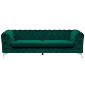 3 Seater Velvet Fabric Sofa Emerald Green SOTRA