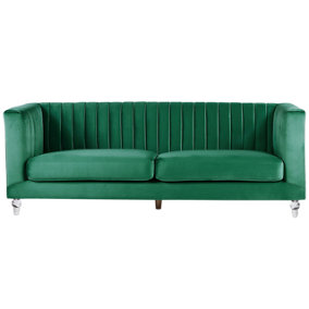 3 Seater Velvet Fabric Sofa Green ARVIKA