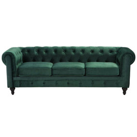 3 Seater Velvet Fabric Sofa Green CHESTERFIELD