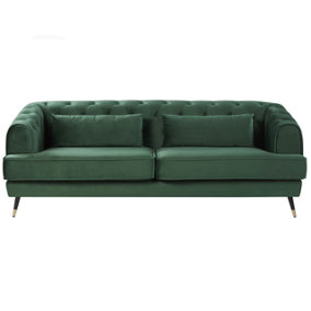 3 Seater Velvet Fabric Sofa Green SLETTA