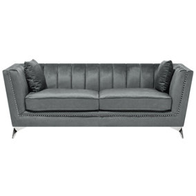 3 Seater Velvet Fabric Sofa Grey GAULA