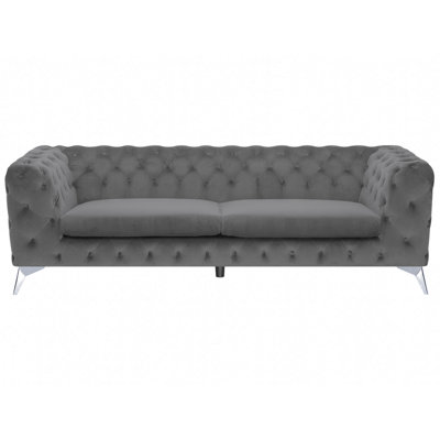 3 Seater Velvet Fabric Sofa Grey SOTRA