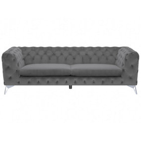 3 Seater Velvet Fabric Sofa Grey SOTRA