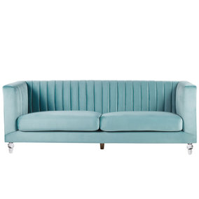 3 Seater Velvet Fabric Sofa Light Blue ARVIKA