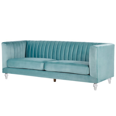 3 Seater Velvet Fabric Sofa Light Blue ARVIKA