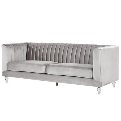 3 Seater Velvet Fabric Sofa Light Grey ARVIKA