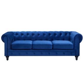 3 Seater Velvet Fabric Sofa Navy Blue CHESTERFIELD