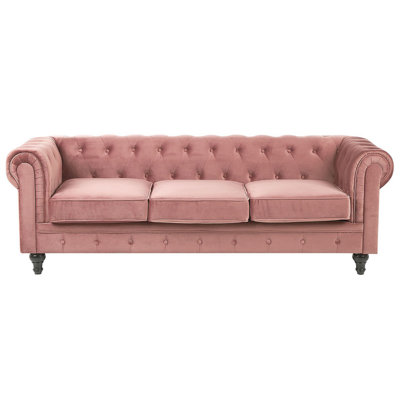 3 Seater Velvet Fabric Sofa Pink CHESTERFIELD