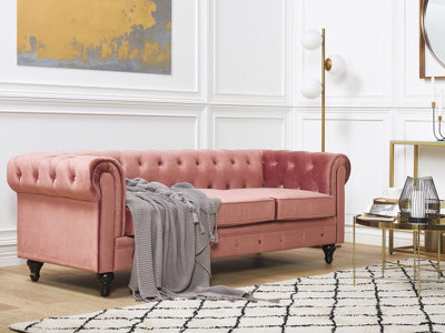3 Seater Velvet Fabric Sofa Pink CHESTERFIELD