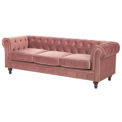 3 Seater Velvet Fabric Sofa Pink CHESTERFIELD