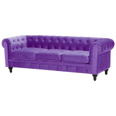 3 Seater Velvet Fabric Sofa Purple CHESTERFIELD