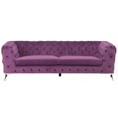 3 Seater Velvet Fabric Sofa Purple SOTRA