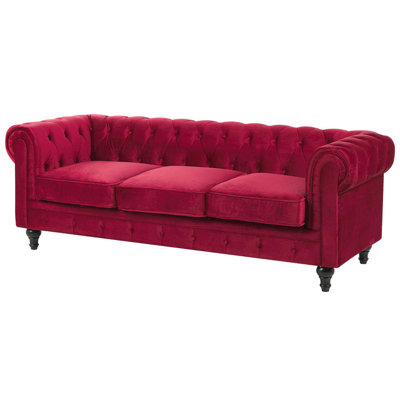 3 Seater Velvet Fabric Sofa Red CHESTERFIELD