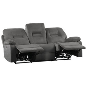 3 Seater Velvet LED Electric Recliner Sofa with USB Port Grey BERGEN