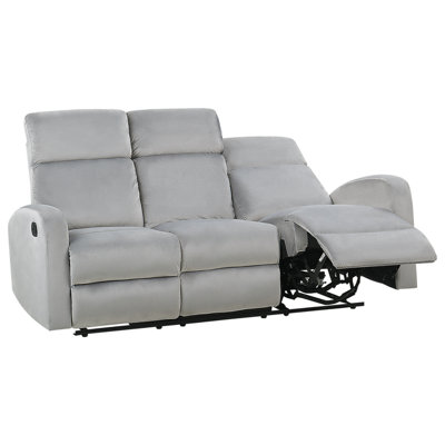 3 Seater Velvet Manual Recliner Sofa Light Grey VERDAL