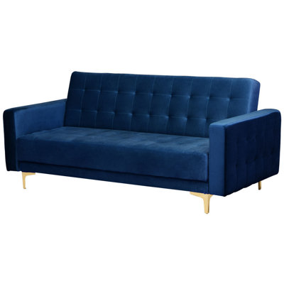 3 Seater Velvet Sofa Bed Navy Blue ABERDEEN