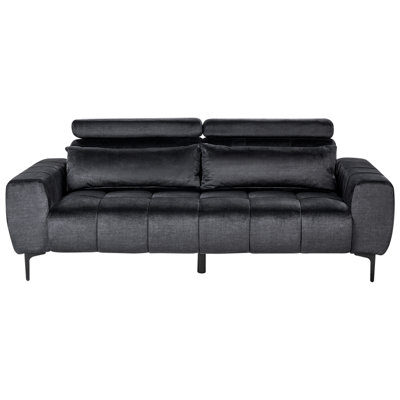 3 Seater Velvet Sofa Black VEGAMO