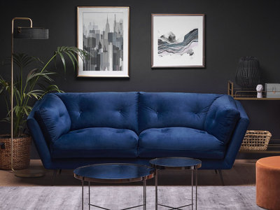 3 Seater Velvet Sofa Blue LENVIK