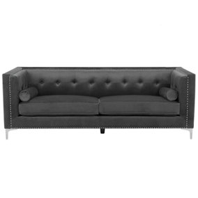 3 Seater Velvet Sofa Dark Grey AVALDSENES