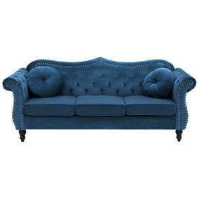3 Seater Velvet Sofa Navy Blue SKIEN