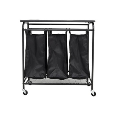 3 Section Laundry Hamper Basket Bag Washing Clothes Organizer Sorter Cart with Ironing Board