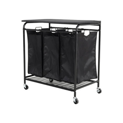 3 Section Laundry Hamper Basket Bag Washing Clothes Organizer Sorter Cart with Ironing Board