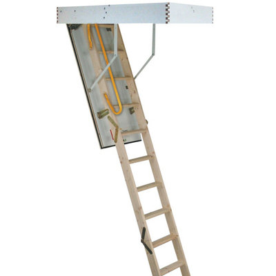 3 Section Timber Folding Loft Ladder & Handle Hatch & Frame 2.8m Max Height