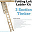 3 Section Timber Folding Loft Ladder Kit Door Hatch & Frame 2.8m Max Height