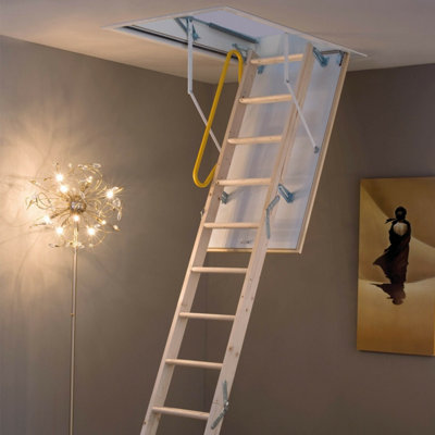 3 Section Timber Folding Loft Ladder Kit with Handle Hatch - 2.8m Maximum Height and Easy Installation