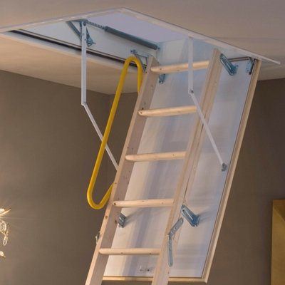 3 Section Timber Folding Loft Ladder Kit with Handle Hatch - 2.8m Maximum Height and Easy Installation