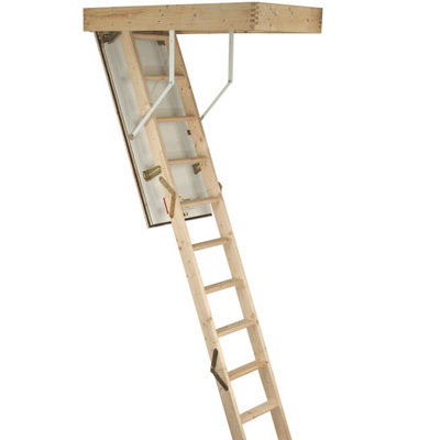 3 Section Timber Folding Loft Ladder Kit with Insulated Hatch - 2.8m Max Height for Easy Access