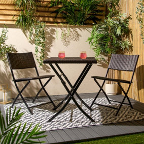 3 Set Rattan Bistro Chair And Table Set Garden Patio Seating