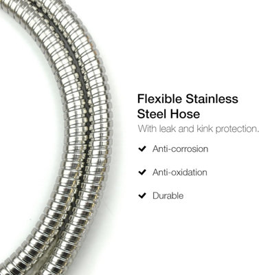 3-Setting Chrome Shower Head Hose & Holder Kit - 1.5m Stainless Steel - Universal 1/2" BSP - Replacement Set