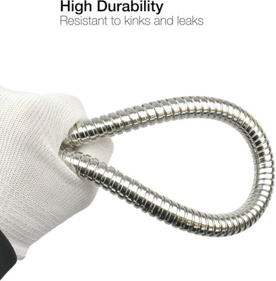 3-Setting Chrome Shower Head Hose & Holder Kit - 1.5m Stainless Steel - Universal 1/2" BSP - Replacement Set
