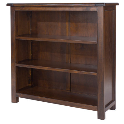 3 shelf low wide bookcase, rich dark brown lacquer finish, Boston range