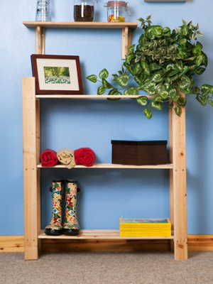3 shelf pine narrow slatted storage unit - natural wood solid pine
