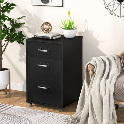 3 Sliding Drawers Black Vertical Mobile Under Desk Storage Metal File Cabinet with Wheels H 485 mm