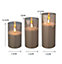 3 Smoky Glass LED Candles With Timer Warm White Candle Lights Realistic 7.5cm Wide