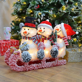 3 Snowmen on Sledge LED Decoration