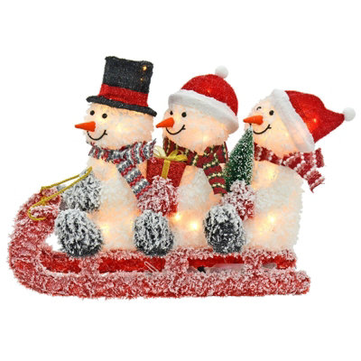 3 Snowmen on Sledge LED Decoration