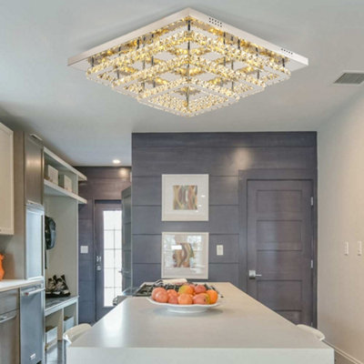 3 Square Layered Large Size Glamourous Crystal Chandeliers LED Ceiling Light 70cm Dimmable