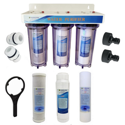 3 Stage 10" HMA Heavy Metal Reduction, Pond Dechlorinator Water Filter System with Hozelock Type Adapter with Replacement Pack